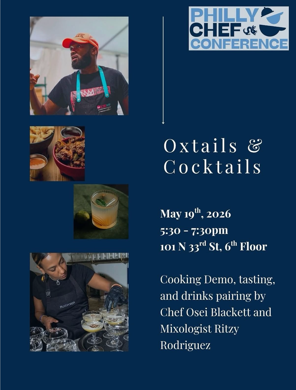 Oxtails and Cocktails: Cooking demo, tasting, and drinks pairing byChef Osei Blackett and Mixologist Ritzy Rodriguez